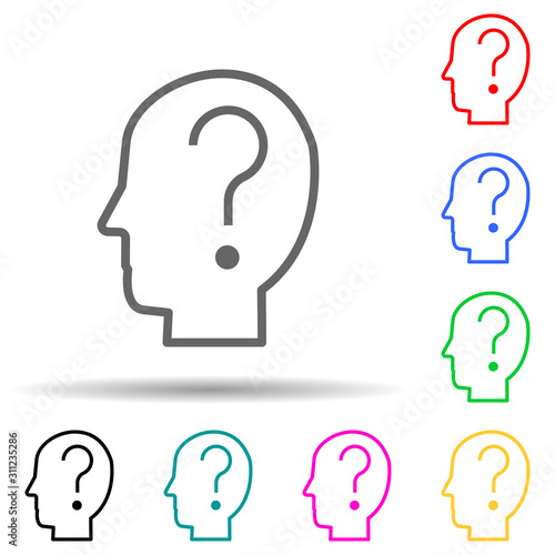 questions in head multi color style icon. Simple thin line, outline vector of interview icons for ui and ux, website or mobile application