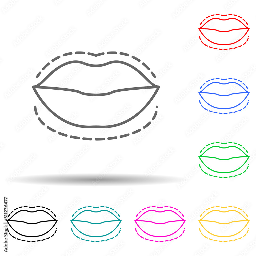 Lips botox enlarge augment multi color style icon. Simple thin line, outline vector of anti agies icons for ui and ux, website or mobile application Lips botox enlarge augment multi color style icon. Simple thin line, outline vector of anti agies icons for ui and ux, website or mobile application