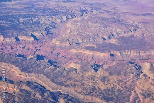 Grand Canyon National Park in Arizona, aerial view from airplane, UNESCO World Heritage Centre Geological history site. In the United States of America. USA. © Jeremy