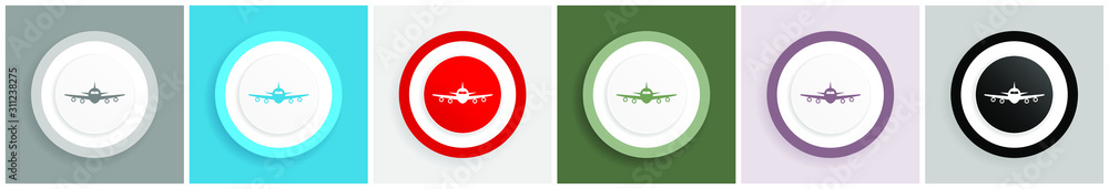 Flight icon, plane, aircraf vector illustrations in 6 colors options for web design and mobile applications in eps 10 Flight icon, plane, aircraf vector illustrations in 6 colors options for web design and mobile applications in eps 10