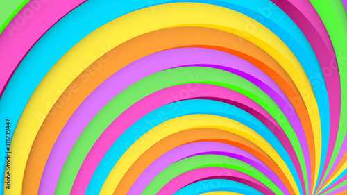 Abstract bows colorful tunnel. Inside endless tunnel. 3D Rendering.