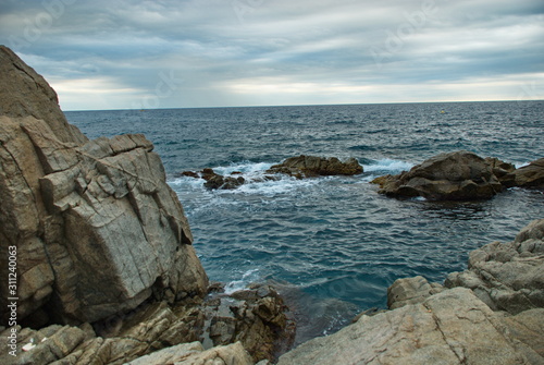 Barcelona  Spain - 18.08.2019  Beautiful cliffs on the Spanish coast of the Mediterranean Sea