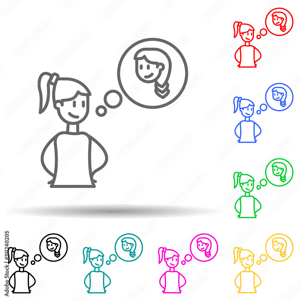 think about friend multi color style icon. Simple thin line, outline vector of friendship icons for ui and ux, website or mobile application think about friend multi color style icon. Simple thin line, outline vector of friendship icons for ui and ux, website or mobile application