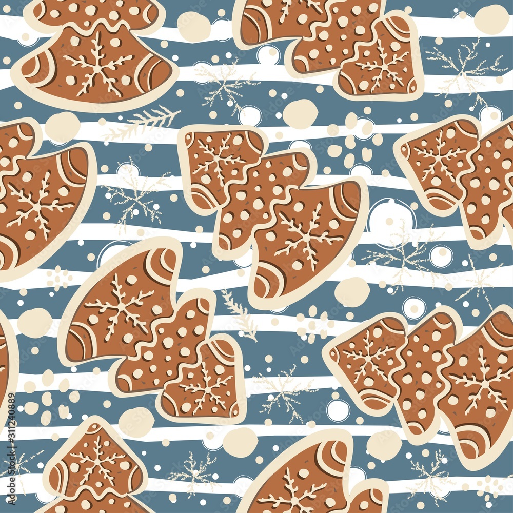 Cute Winter Seamless Pattern with gingerbread cookies. Cute Winter Seamless Pattern with gingerbread cookies.