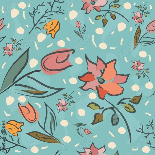 Floral Seamless Pattern. Hand Drawn.