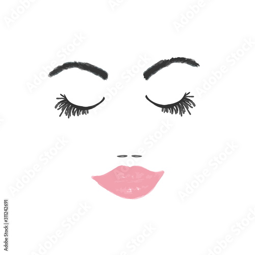 woman clothe eyes pink  lips sketch 