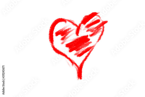 There is drawn red heart on the white background. Happy Valentine's Day