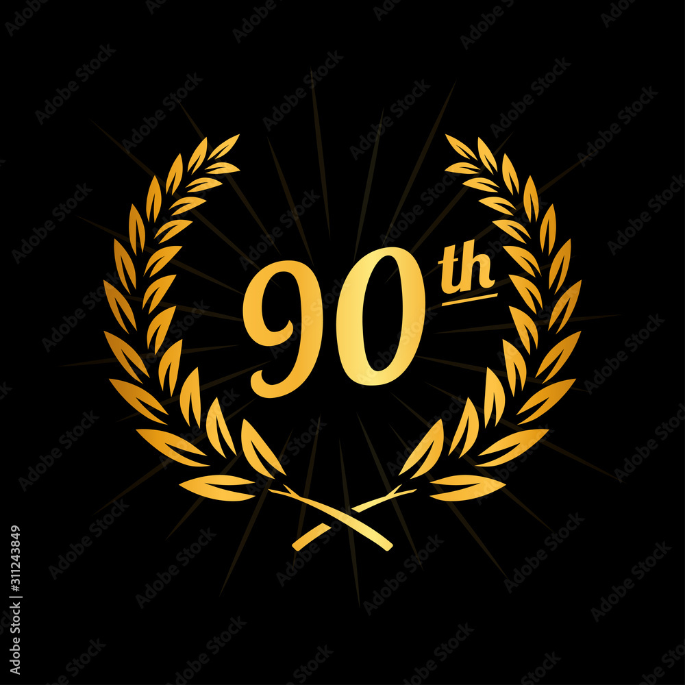 Obraz premium 90 years anniversary design template. Ninetieth anniversary celebration logo. Vector and illustration.