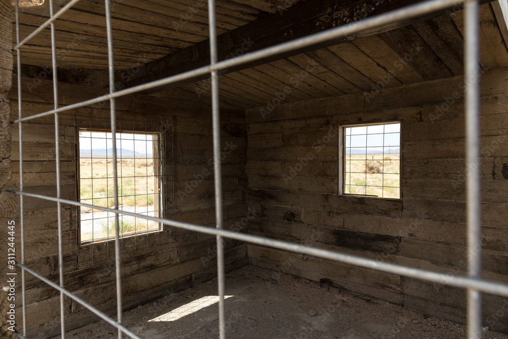 Barred off inside of an old mining building in Sulphur, Nevada Barred off inside of an old mining building in Sulphur, Nevada