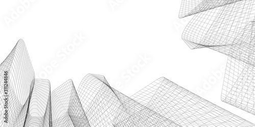 Abstract architectural background. Linear 3D illustration. Concept sketch. Vector