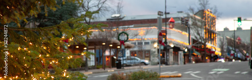 Christmas lights in small town main street
