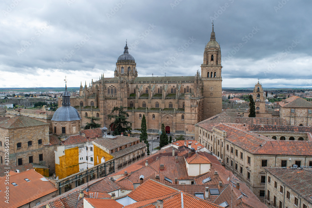 Overcast view of Salamanca Cathedral, Spain