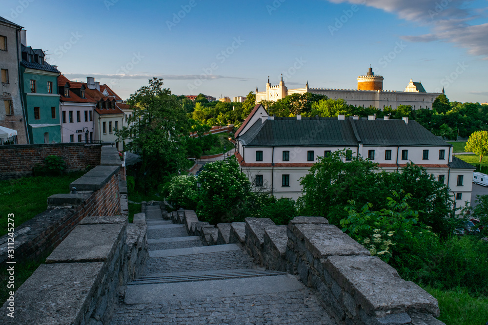 View of Lublin Castle at dusk in Poland