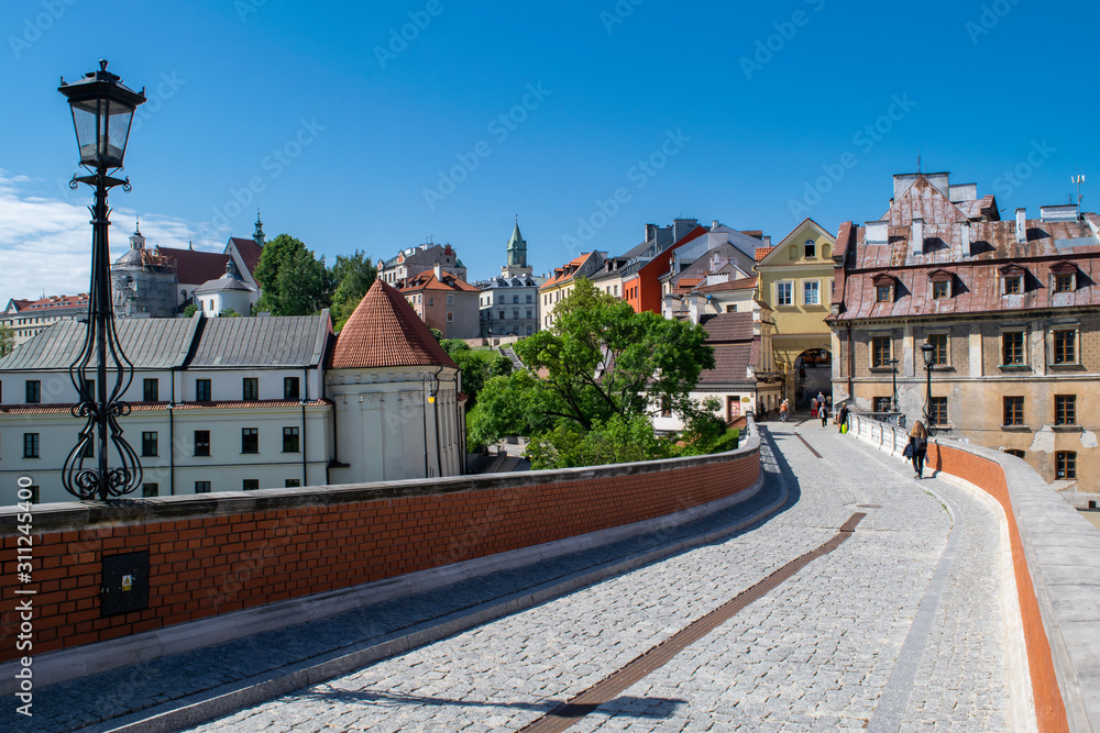 Street leading into the Old Town of Lublin, Poland