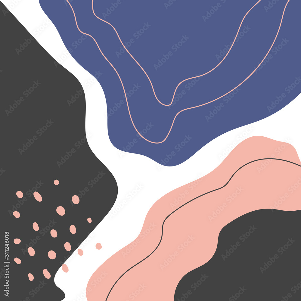 Modern abstract art in Scandinavian style. Banner with liquid shapes in trendy colors with hand drawn elements. Vector illustration in minimal style design for poster, social media. Art fashion print. Modern abstract art in Scandinavian style. Banner with liquid shapes in trendy colors with hand drawn elements. Vector illustration in minimal style design for poster, social media. Art fashion print.