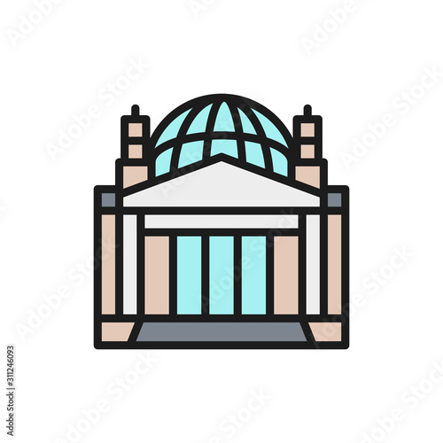 Reichstag Building, landmark of Berlin, German flat color line icon.