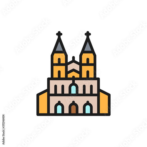 Cologne Cathedral, landmark of German flat color line icon.