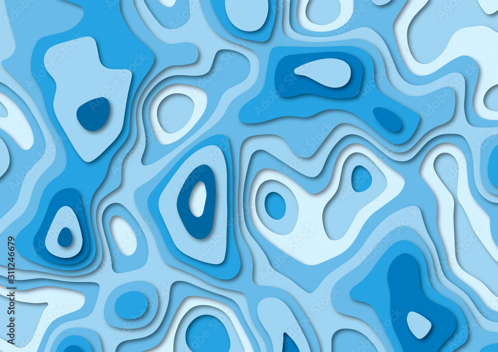 Blue 3d paper cut background, abstract realistic paper texture with wavy layers Blue 3d paper cut background, abstract realistic paper texture with wavy layers