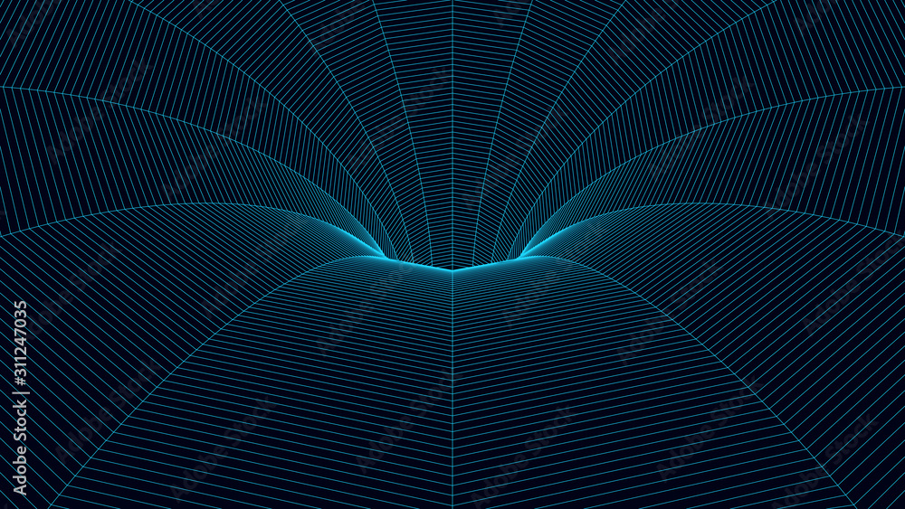 Vortex. Vector perspective curved grid. Wireframe abstract tunnel. 3D vector wormhole with a mesh structure. Vortex. Vector perspective curved grid. Wireframe abstract tunnel. 3D vector wormhole with a mesh structure.