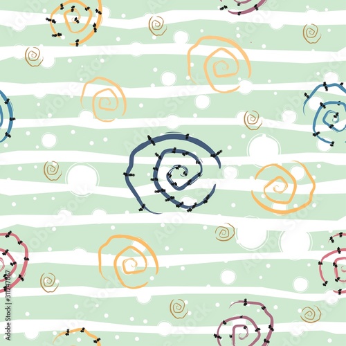 Cute Seamless Pattern with Spirals and Stars.