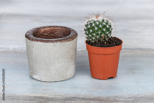 Two different concrete modern flower pots 