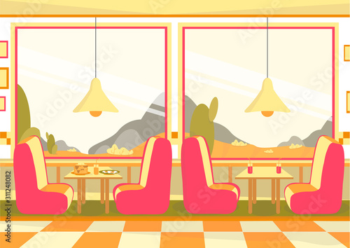 Bistro Restaurant, Cafeteria Dining Room Interior.