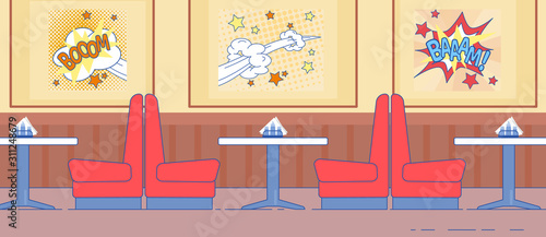 American Diner Interior Design with Red Couch