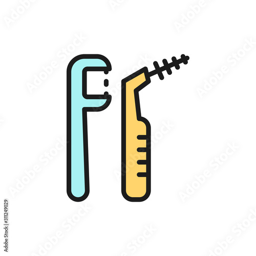 Flosser, dental floss flat color line icon. Isolated on white background