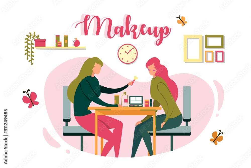 Salon Worker does Makeup to Client, Illustration. Salon Worker does Makeup to Client, Illustration.