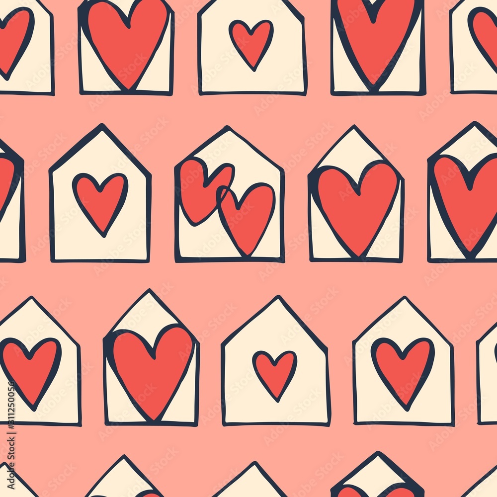 Vector seamless pattern with hand-drawn hearts . Sketch illustration. Vector seamless pattern with hand-drawn hearts . Sketch illustration.
