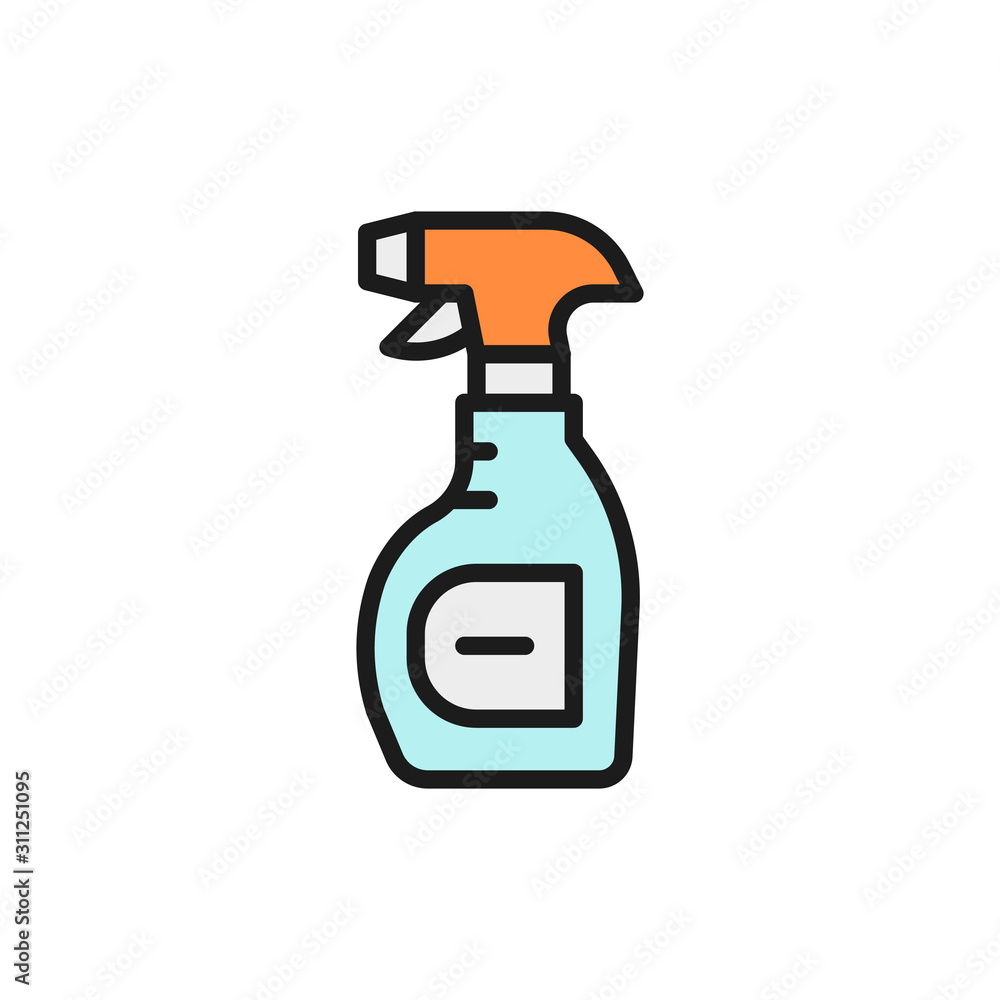 Cleaning spray bottle flat color line icon. Isolated on white background Cleaning spray bottle flat color line icon. Isolated on white background