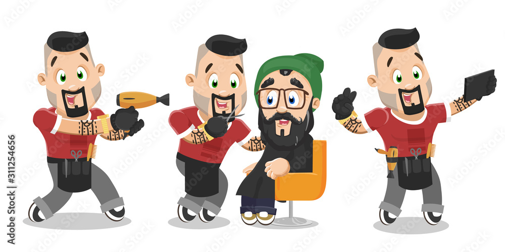 Different moments of typical day of barber, hairdresser. Different moments of typical day of barber, hairdresser.