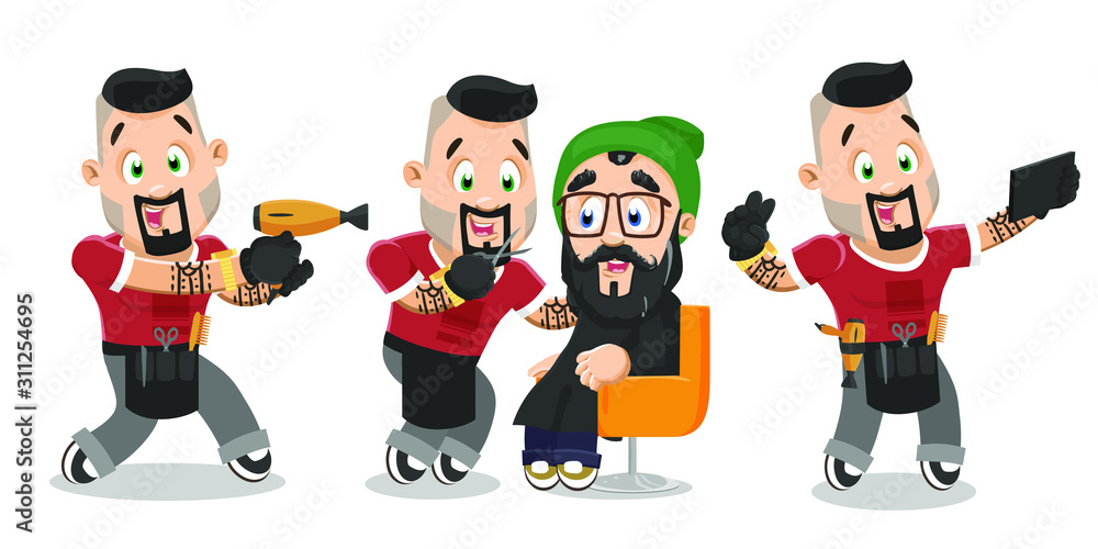 Different moments of typical day of barber, hairdresser. Different moments of typical day of barber, hairdresser.