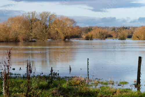 Stratford upon Avon, Warwickshire, England UK: River Avon flooding fields between Alveston and Charlecote