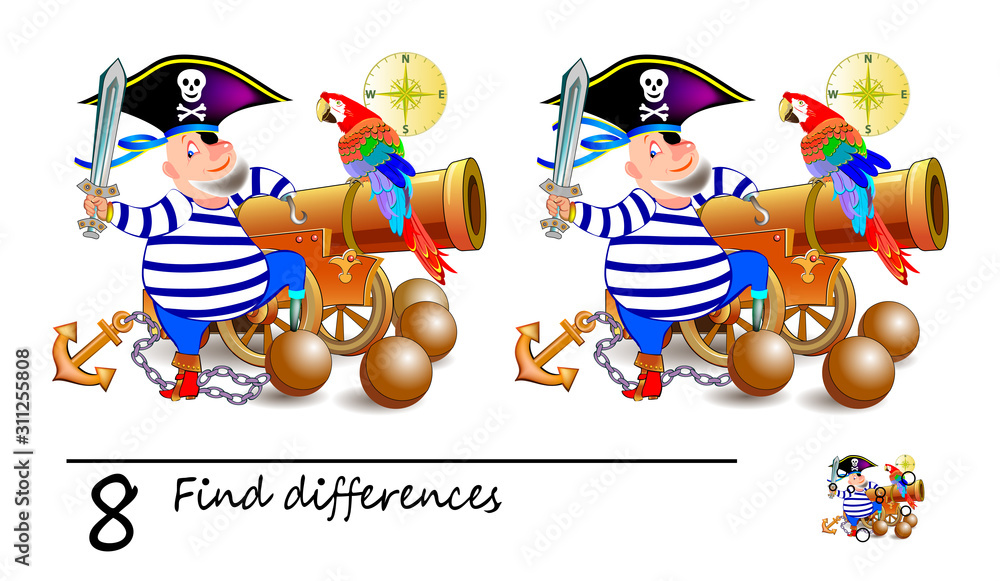 Find Differences Logic Puzzle Game Children Adults Printable Page