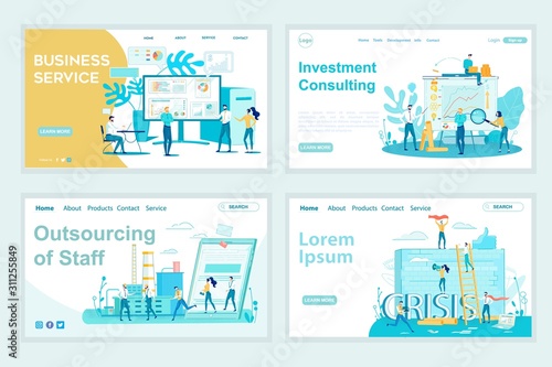 Flat Banner, Set Investment Consulting, Cartoon.