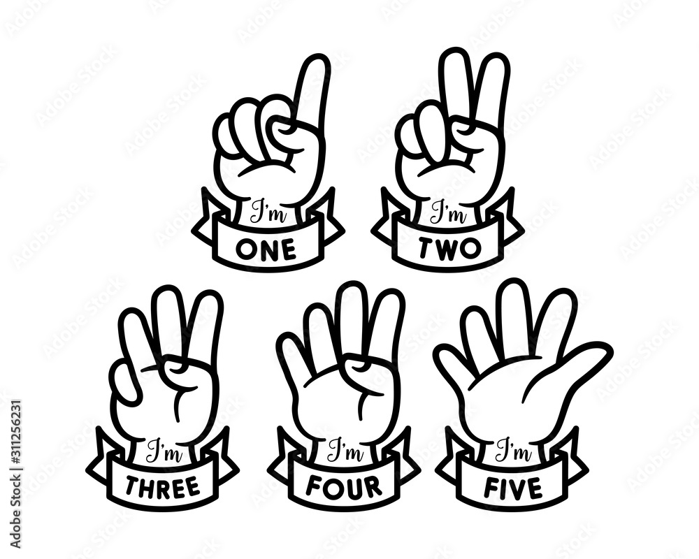 Birthday numbers child hand drawn hands set. Vector illustration. Stock ...