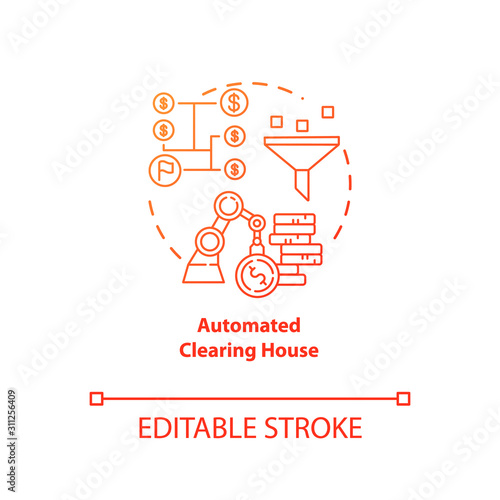 Automated Clearing House red gradient concept icon. ACH credit transfer idea thin line illustration. Electronic payment system. Financial transaction. Banking. Vector isolated outline drawing