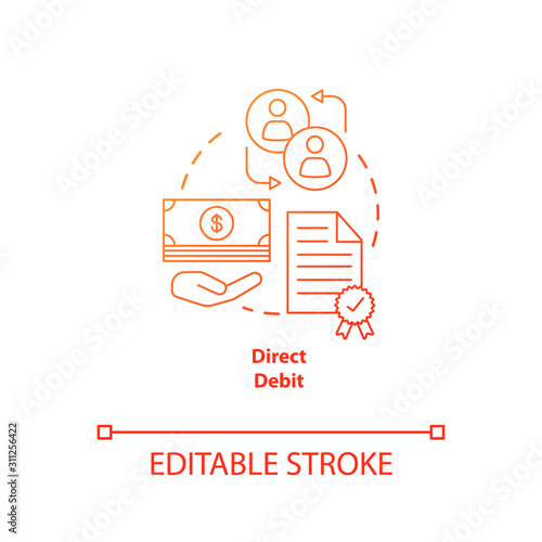 Direct debit red gradient concept icon. Financial withdrawal idea thin line illustration. Bank transaction. Online banking operation. Payment method. Vector isolated outline drawing