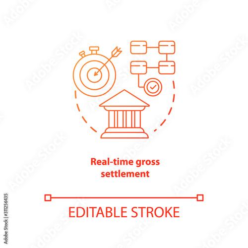 Real time gross settlement red gradient concept icon. Funds transfer procedure idea thin line illustration. RTGS. Payment settling. Banking system. Vector isolated outline drawing