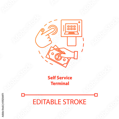 Self Service Terminal red gradient concept icon. Customer-operated checkout idea thin line illustration. Payment system. Shopping checkout. Electronic transaction. Vector isolated outline drawing