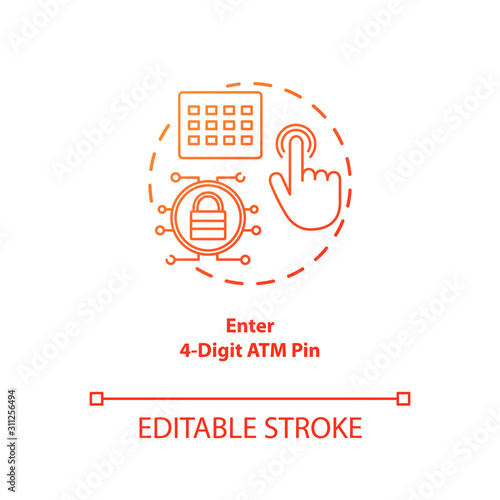 Enter 4-Digit ATM pin red gradient concept icon. Password request idea thin line illustration. Money withdrawal procedure. Cashpoint, cashline. Financial operation. Vector isolated outline drawing