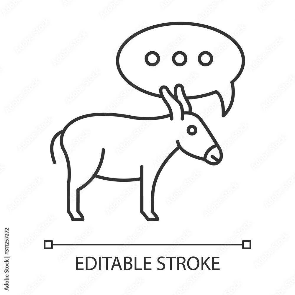 Balaam Donkey Bible story linear icon. Speaking animal and speech cloud. Biblical narrative. Thin line illustration. Contour symbol. Vector isolated outline drawing. Editable stroke Balaam Donkey Bible story linear icon. Speaking animal and speech cloud. Biblical narrative. Thin line illustration. Contour symbol. Vector isolated outline drawing. Editable stroke