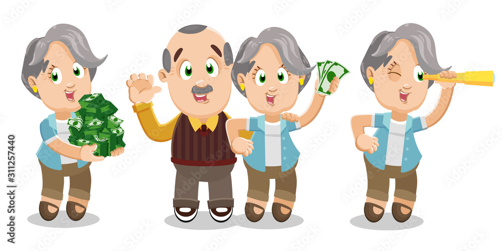 Vector set with silver haired aged lady in different situations. Vector set with silver haired aged lady in different situations.