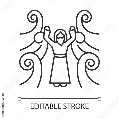 Crossing the Red sea Bible story linear icon. Moses prophet. Parted water. Biblical narrative. Thin line illustration. Contour symbol. Vector isolated outline drawing. Editable stroke