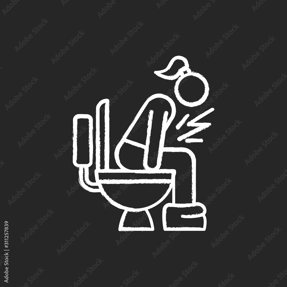 Diarrhea chalk icon. Digestive tract disease. Illness and sickness. Food poisoning. Menstruation problem. Period symptom. Girl on toilet. Woman in restroom. Isolated vector chalkboard illustration Diarrhea chalk icon. Digestive tract disease. Illness and sickness. Food poisoning. Menstruation problem. Period symptom. Girl on toilet. Woman in restroom. Isolated vector chalkboard illustration