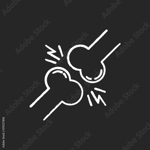 Joint pain chalk icon. Knee injury. Wrist trauma. Strained muscle. Hurt tendon. Arthritis, osteoarthritis. Ligament spasm. Physical treatment. Health problem. Isolated vector chalkboard illustration