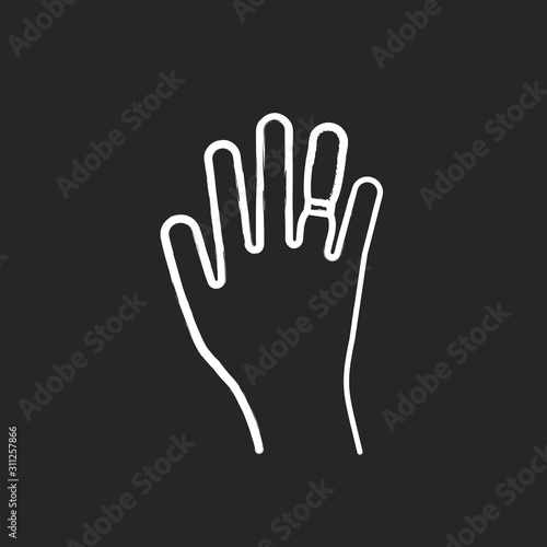 Swelling chalk icon. Weight gain. Swollen finger. Hand inflation. Joint trauma. Predmenstrual syndrome symptom. Overweight problem. Healthcare issue. Isolated vector chalkboard illustration