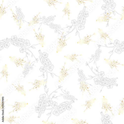Vintage brunch gold collection for wallpaper design. Seamless vintage background. Botanical illustration. Spring floral texture. 