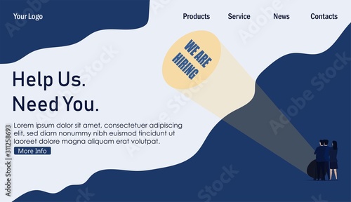 Business team turn on lamp need help hire an employee. Business Landing Page Template.